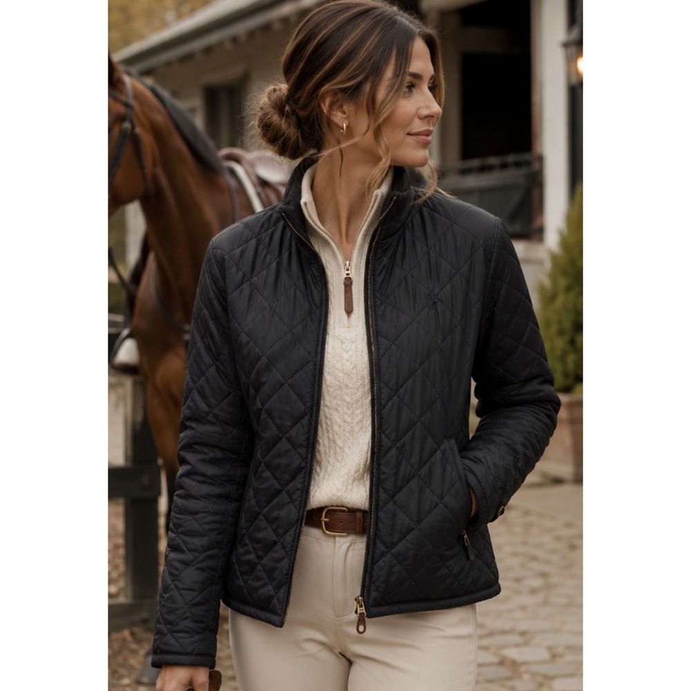 Ralph Lauren Sport Women Diamond Quilted Jacket Medium Equestrian Classic Preppy